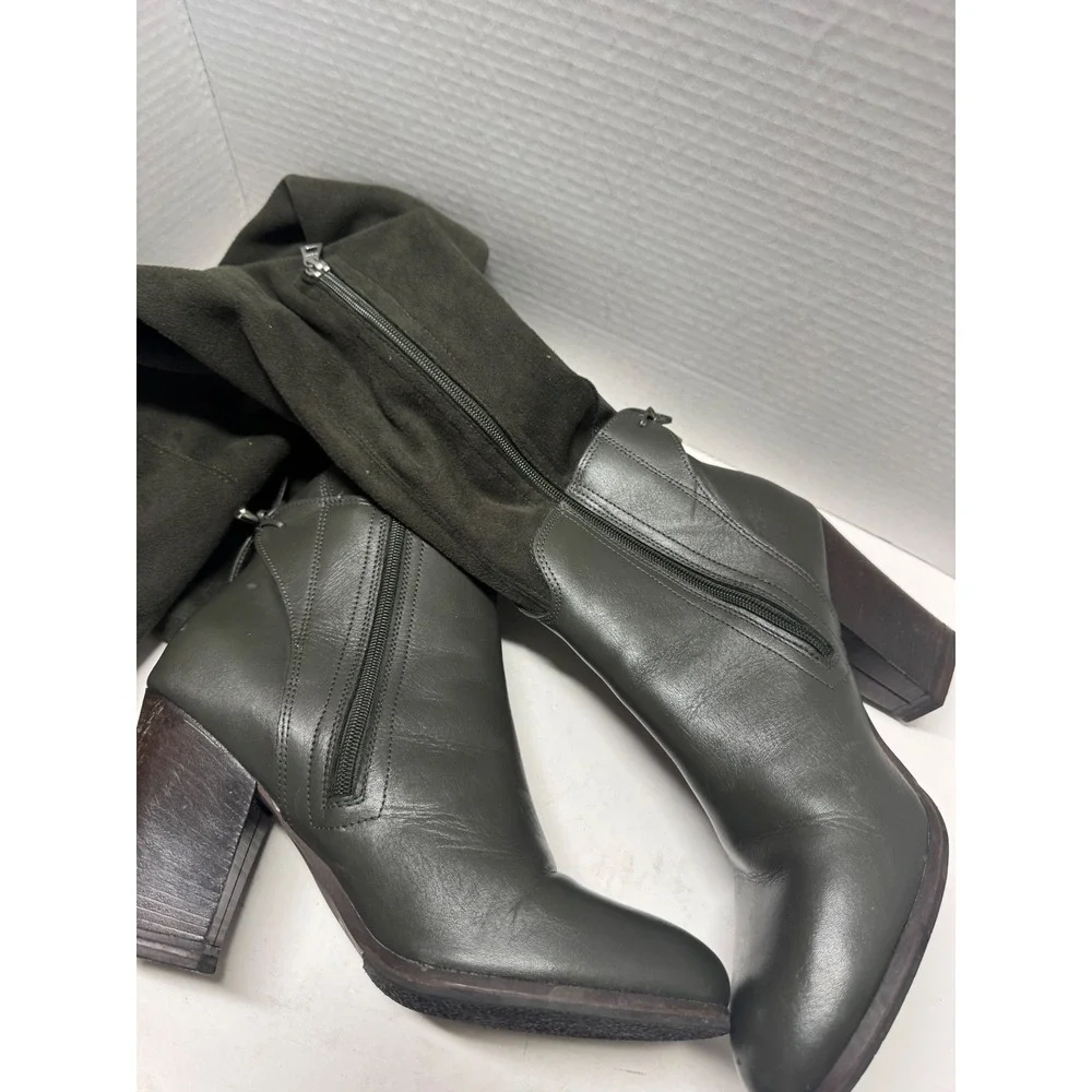 Rudsak Olive Green Leather Over The Knee Boots Made in Italy Size 41 10.5